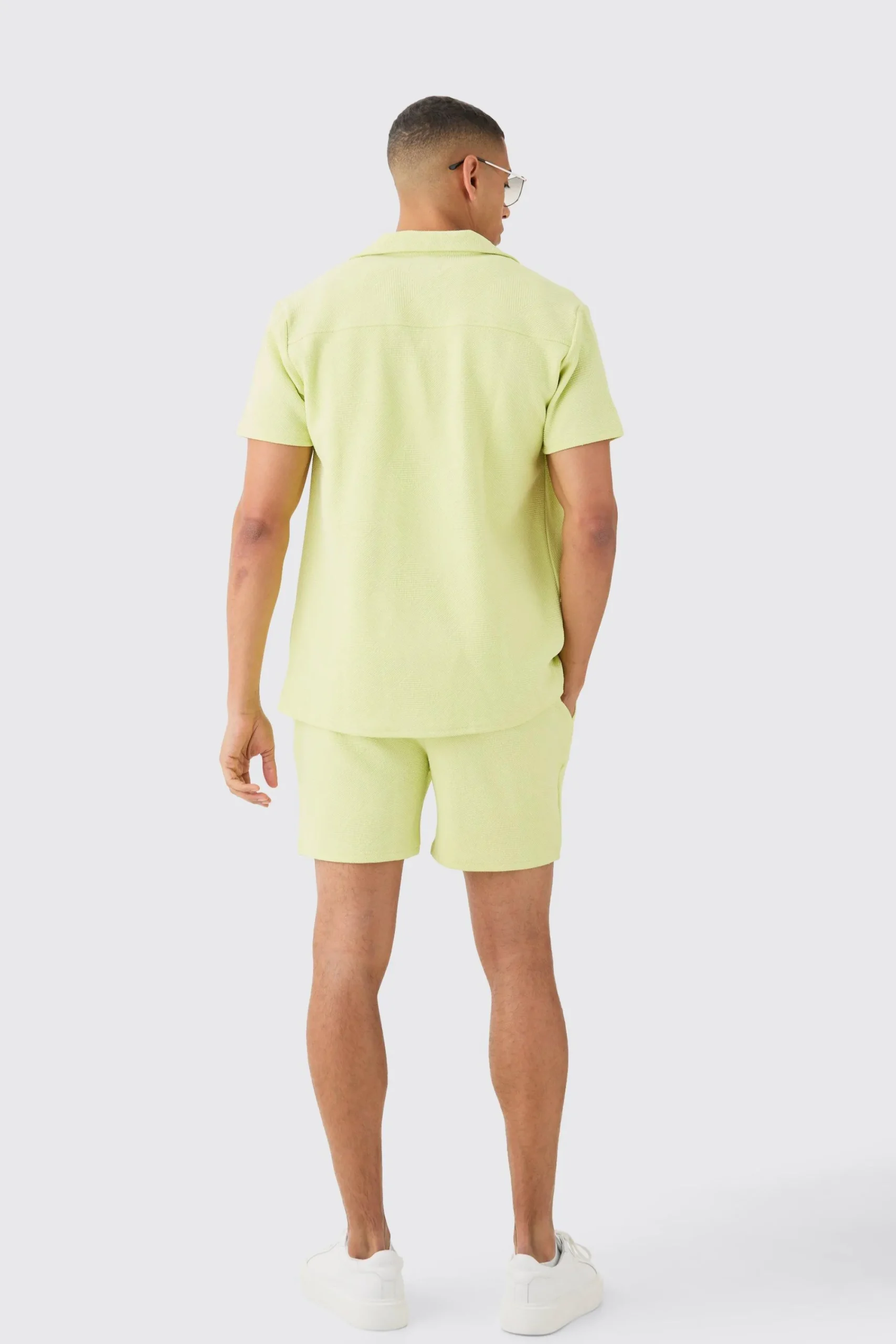 boohooMAN Short Sleeve Geo Stripe Shirt & Short Set | UK| Sets & Co-Ords