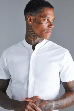 boohooMAN Short Sleeve Grandad Stretch Fit Shirt | UK| Shirts