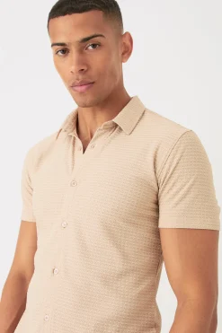 boohooMAN Short Sleeve Honeycomb Muscle Fit Shirt | UK| Shirts