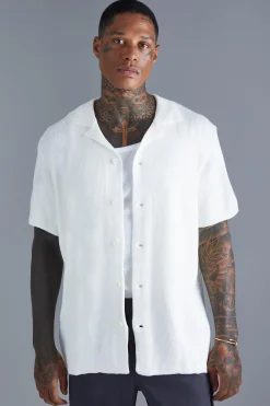 boohooMAN Short Sleeve Knitted Pleated Revere Shirt | UK| Shirts|Knitwear
