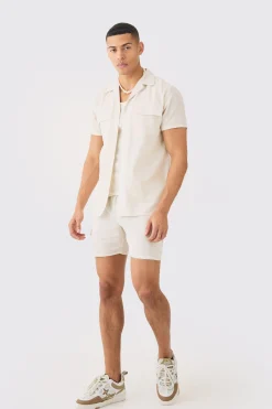boohooMAN Short Sleeve Linen Cargo Shirt & Short Set | UK| Sets & Co-Ords
