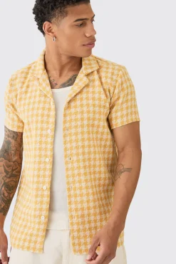 boohooMAN Short Sleeve Linen Look Houndstooth Shirt | UK| Shirts