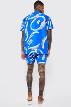 boohooMAN Short Sleeve Metallic Swirl Shirt And Swim Short | UK| Sets & Co-Ords