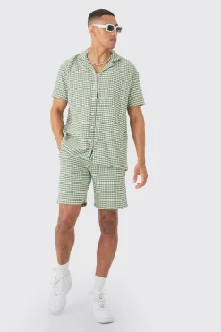 boohooMAN Short Sleeve Mini Houndstooth Oversized Shirt & Short Set | UK| Sets & Co-Ords