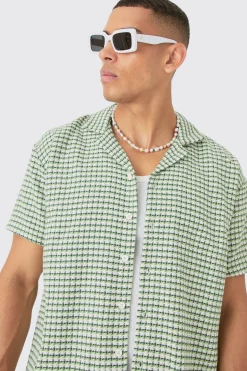 boohooMAN Short Sleeve Mini Houndstooth Oversized Shirt & Short Set | UK| Sets & Co-Ords