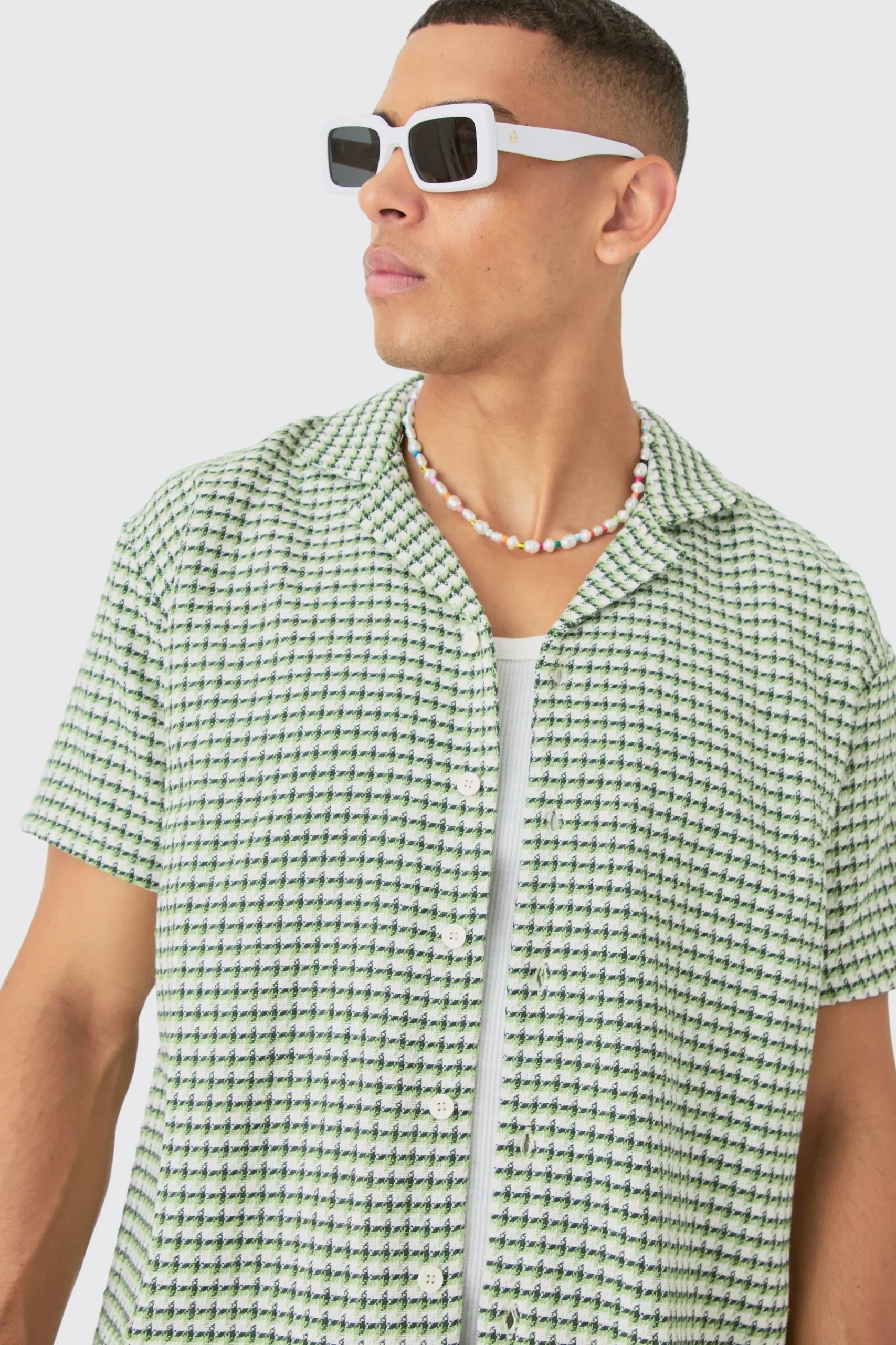 boohooMAN Short Sleeve Mini Houndstooth Oversized Shirt & Short Set | UK| Sets & Co-Ords