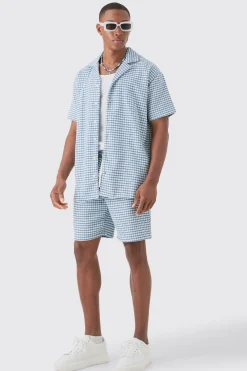 boohooMAN Short Sleeve Mini Houndstooth Oversized Shirt & Short | UK| Sets & Co-Ords