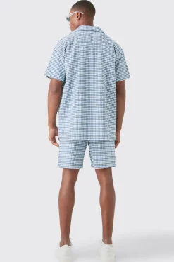 boohooMAN Short Sleeve Mini Houndstooth Oversized Shirt & Short | UK| Sets & Co-Ords