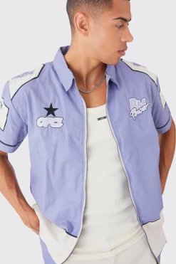 boohooMAN Short Sleeve Moto Poplin Panel Shirt | UK| Shirts