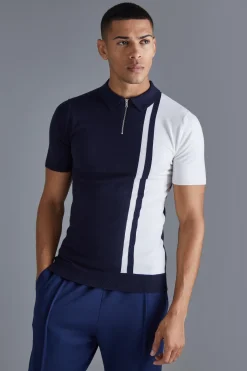 Short Sleeve Muscle Fit Colour Block Polo | UK^boohooMAN Clearance
