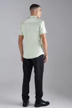 boohooMAN Short Sleeve Muscle Fit Stretch Satin Shirt | UK| Shirts