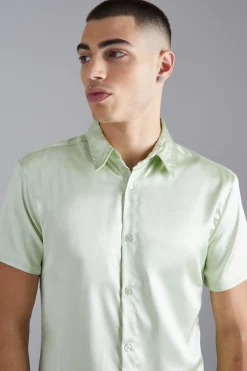boohooMAN Short Sleeve Muscle Fit Stretch Satin Shirt | UK| Shirts