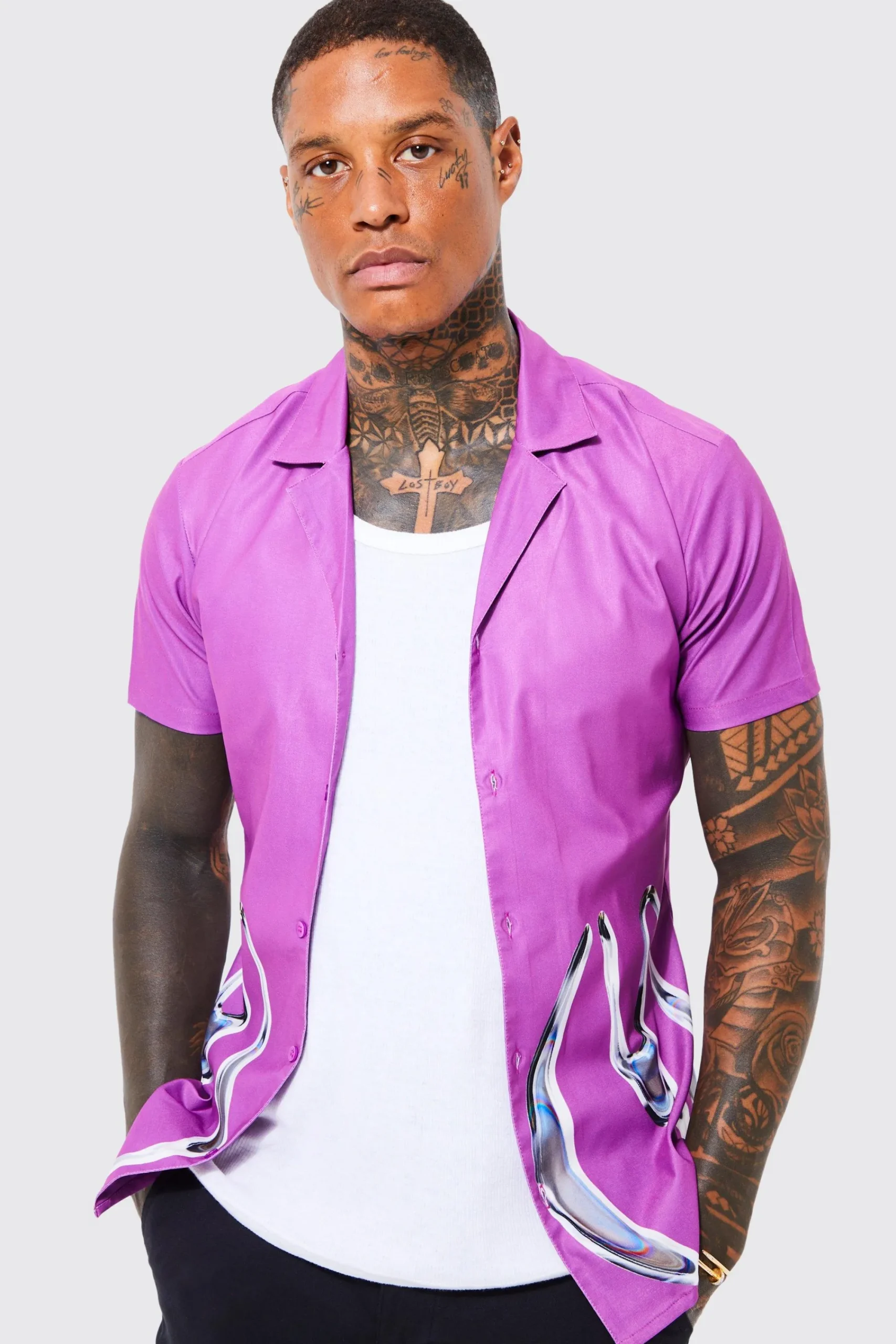 boohooMAN Short Sleeve Muscle Graphic Shirt | UK| Shirts