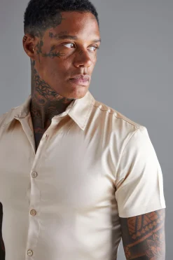 boohooMAN Short Sleeve Muscle Satin Shirt | UK| Shirts