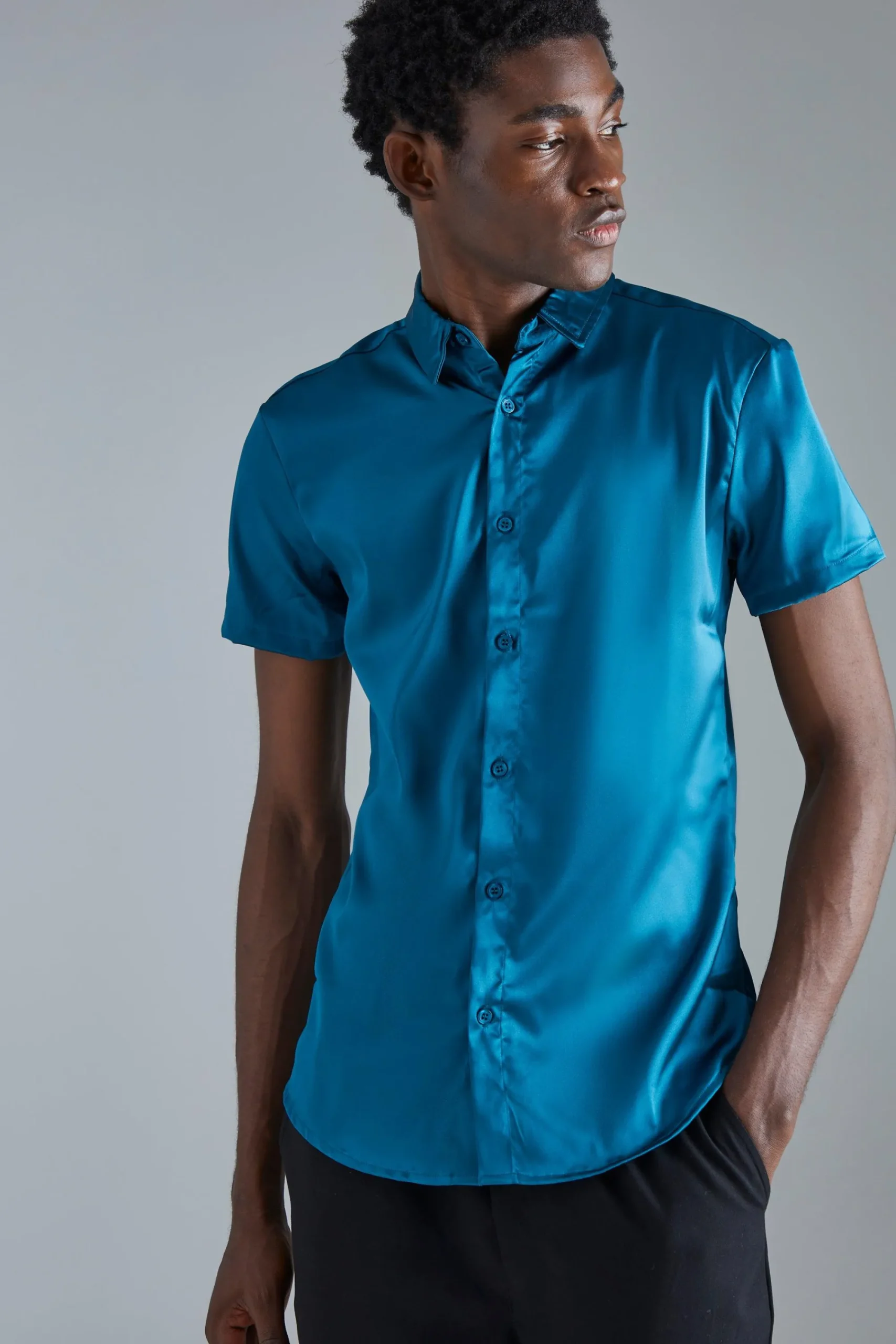 boohooMAN Short Sleeve Muscle Satin Shirt | UK| Shirts