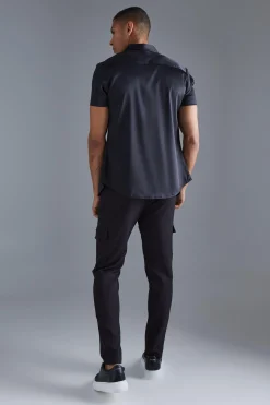 boohooMAN Short Sleeve Muscle Satin Shirt | UK| Shirts