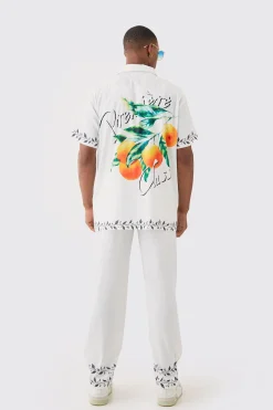 boohooMAN Short Sleeve Oversized Back Print Satin Set | UK| Sets & Co-Ords