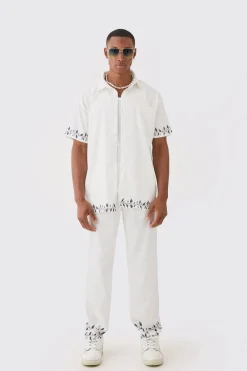 boohooMAN Short Sleeve Oversized Back Print Satin Set | UK| Sets & Co-Ords