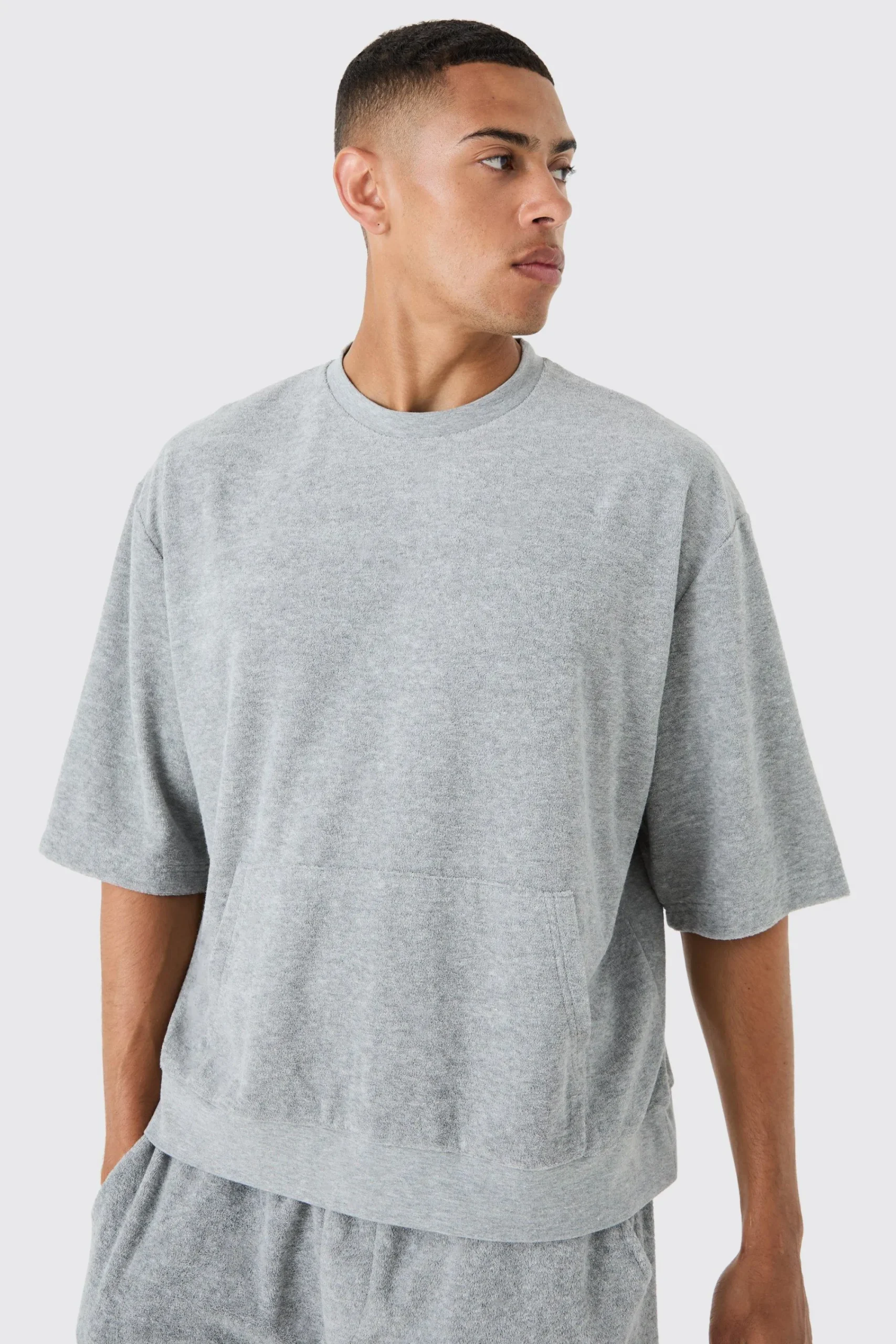 boohooMAN Short Sleeve Oversized Boxy Towelling Sweatshirt | UK| Hoodies & Sweatshirts