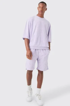 boohooMAN Short Sleeve Oversized Boxy Towelling Sweat Short Tracksuit | UK| Tracksuits