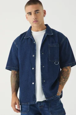 boohooMAN Short Sleeve Oversized Boxy Revere Denim Shirt | UK| Shirts|Sets & Co-Ords
