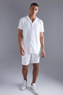 boohooMAN Short Sleeve Oversized Linen Revere Shirt And Short | UK| Sets & Co-Ords