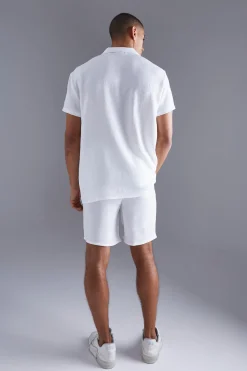 boohooMAN Short Sleeve Oversized Linen Revere Shirt And Short | UK| Sets & Co-Ords