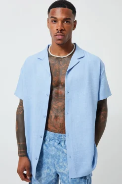 boohooMAN Short Sleeve Oversized Linen Revere Shirt | UK| Shirts