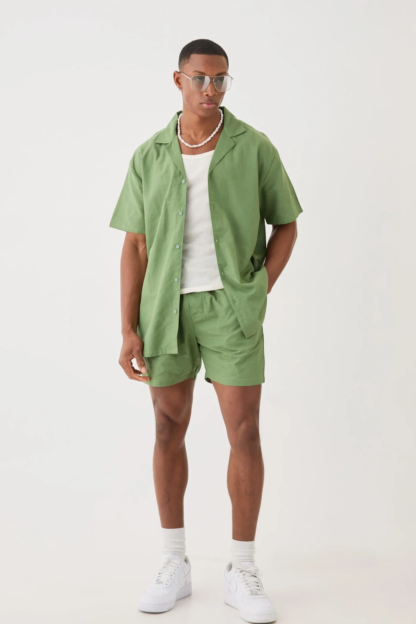 boohooMAN Short Sleeve Oversized Linen Shirt & Short Set | UK| Sets & Co-Ords