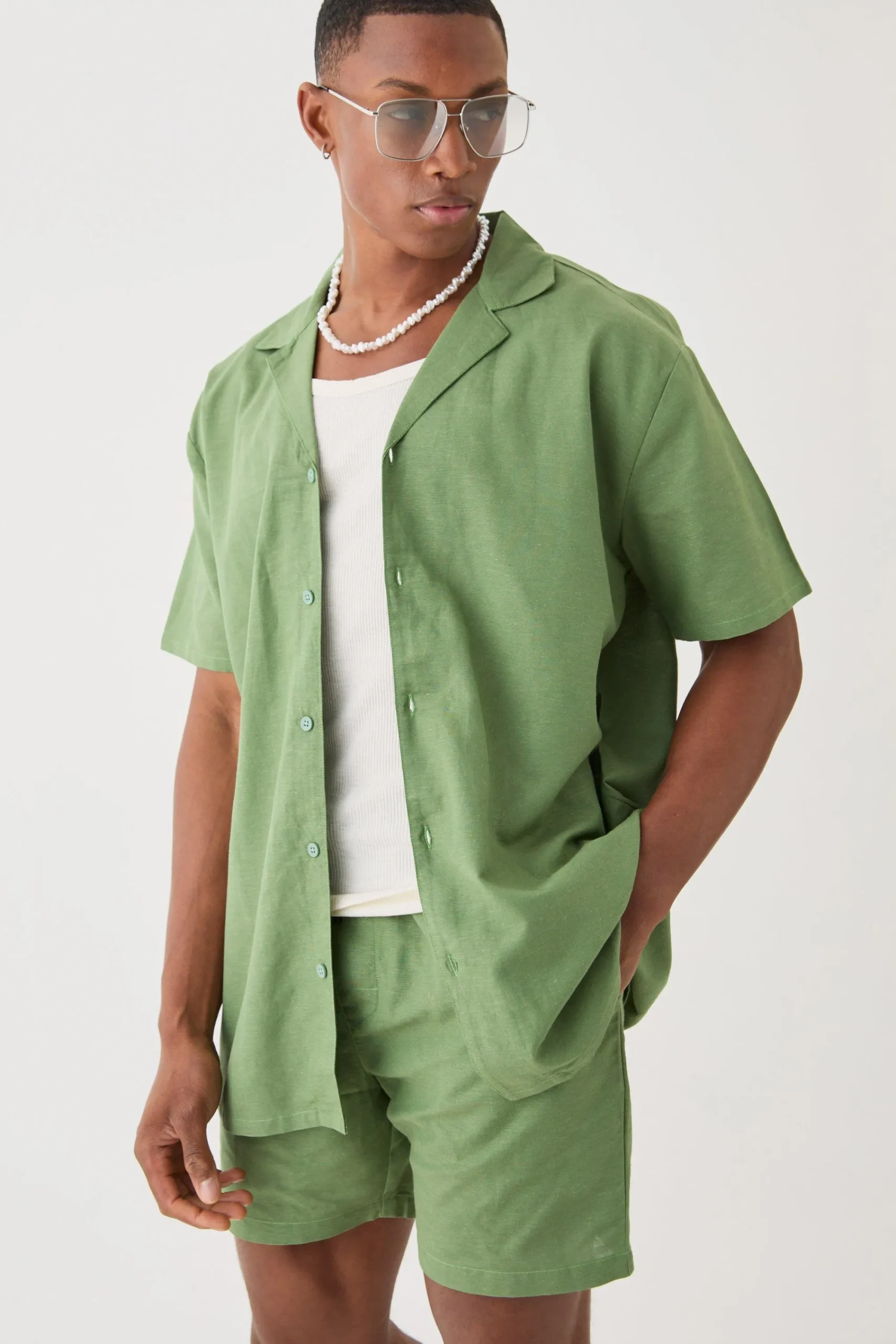boohooMAN Short Sleeve Oversized Linen Shirt & Short Set | UK| Sets & Co-Ords