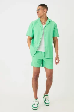 boohooMAN Short Sleeve Oversized Lightweight Pleat Shirt & Short Set | UK| Sets & Co-Ords