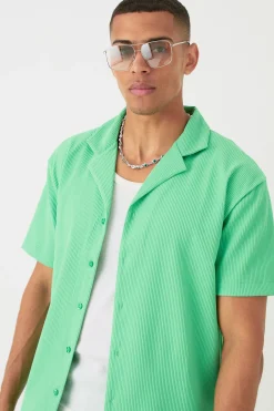 boohooMAN Short Sleeve Oversized Lightweight Pleat Shirt & Short Set | UK| Sets & Co-Ords