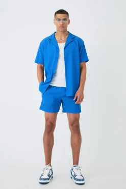 boohooMAN Short Sleeve Oversized Lightweight Pleat Shirt & Short Set | UK| Sets & Co-Ords