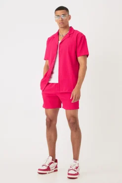 boohooMAN Short Sleeve Oversized Lightweight Pleat Shirt & Short Set | UK| Sets & Co-Ords