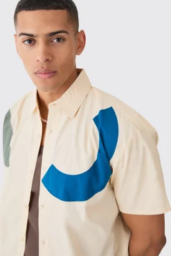 boohooMAN Short Sleeve Oversized Poplin Shapes Applique Shirt | UK| Shirts