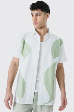 boohooMAN Short Sleeve Oversized Poplin Leaf Applique Shirt | UK| Shirts