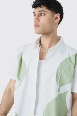 boohooMAN Short Sleeve Oversized Poplin Leaf Applique Shirt | UK| Shirts
