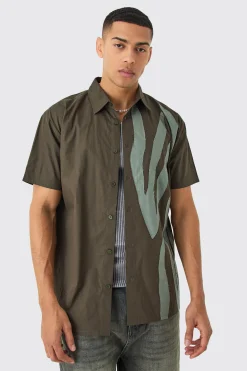 boohooMAN Short Sleeve Oversized Poplin Stripe Applique Shirt | UK| Shirts