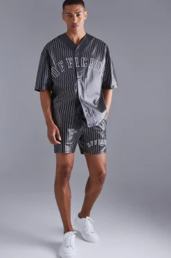 boohooMAN Short Sleeve Oversized Pu Baseball Shirt & Short Set | UK| Sets & Co-Ords