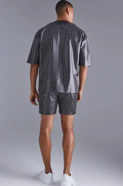 boohooMAN Short Sleeve Oversized Pu Baseball Shirt & Short Set | UK| Sets & Co-Ords