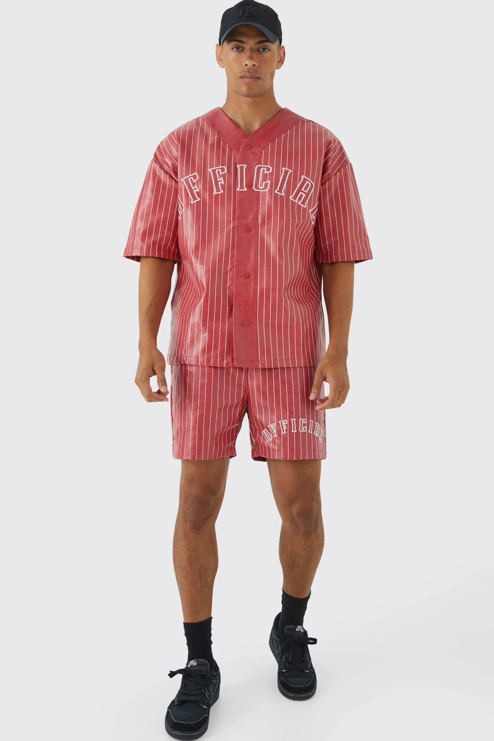 boohooMAN Short Sleeve Oversized Pu Baseball Shirt & Short Set | UK| Sets & Co-Ords