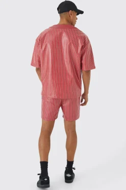 boohooMAN Short Sleeve Oversized Pu Baseball Shirt & Short Set | UK| Sets & Co-Ords
