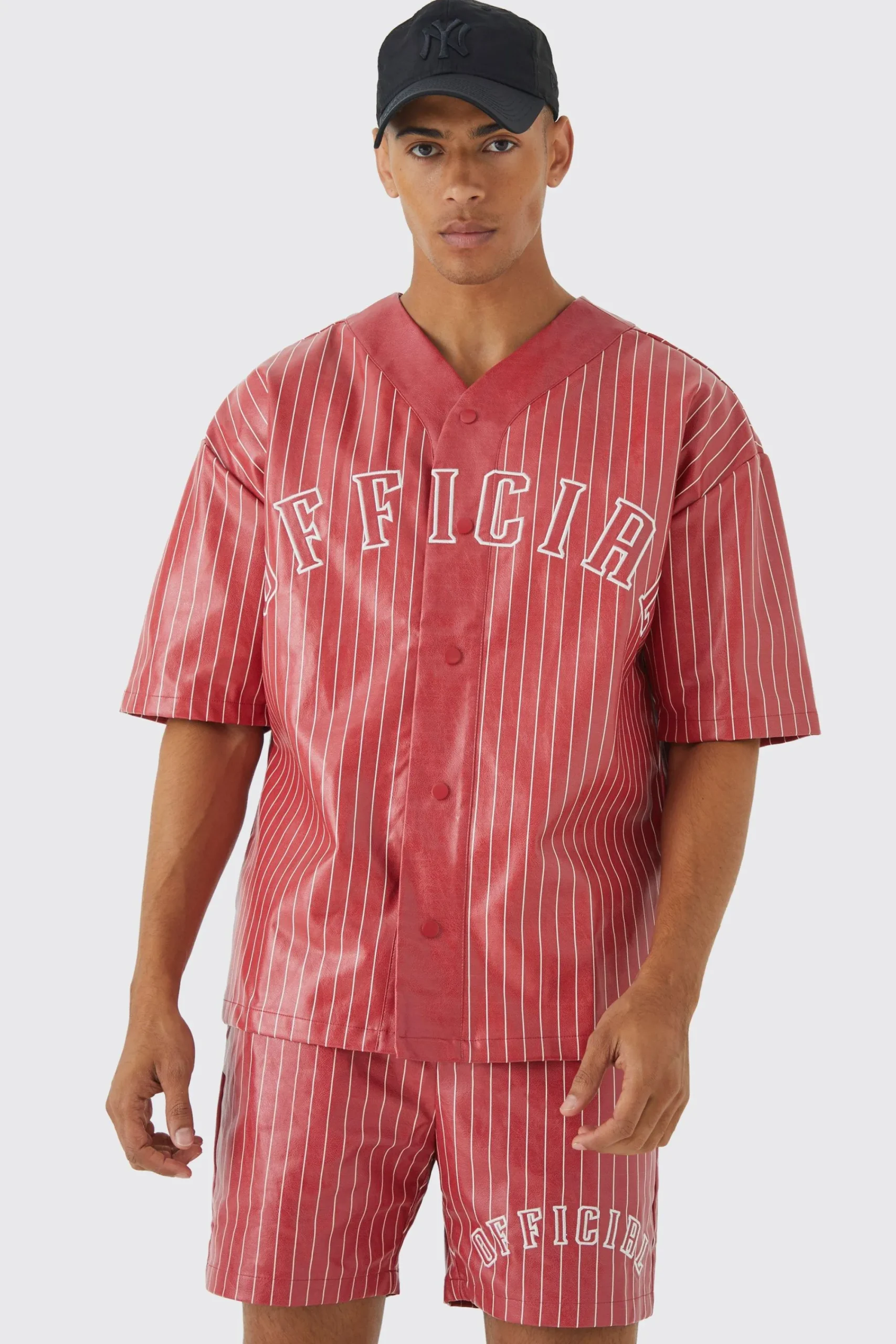 boohooMAN Short Sleeve Oversized Pu Baseball Shirt & Short Set | UK| Sets & Co-Ords