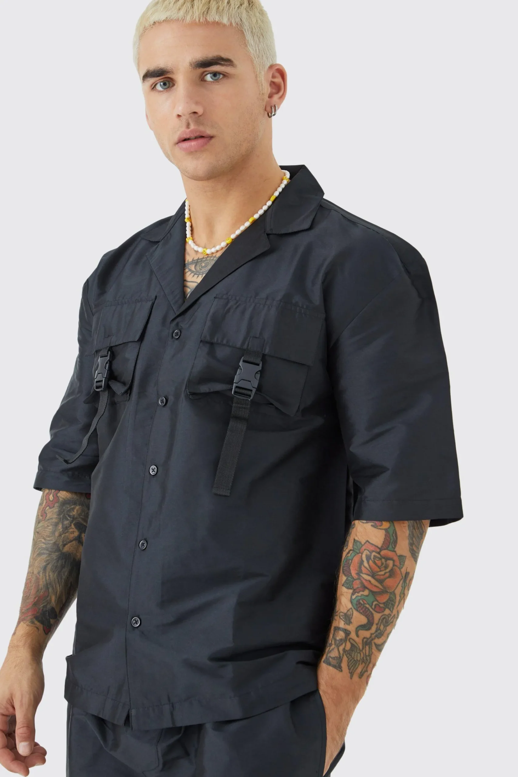 boohooMAN Short Sleeve Oversized Revere Utility Shirt & Cargo Trouser Set | UK| Sets & Co-Ords