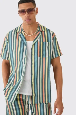 boohooMAN Short Sleeve Oversized Revere Stripe Shirt | UK| Sets & Co-Ords