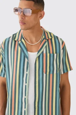 boohooMAN Short Sleeve Oversized Revere Stripe Shirt | UK| Sets & Co-Ords