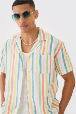boohooMAN Short Sleeve Oversized Revere Stripe Shirt | UK| Sets & Co-Ords