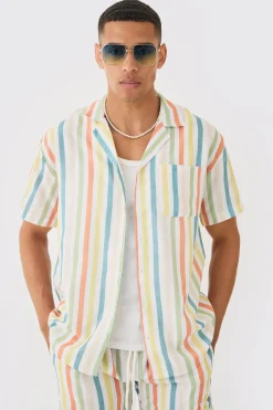 boohooMAN Short Sleeve Oversized Revere Stripe Set | UK| Sets & Co-Ords