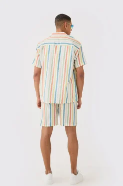 boohooMAN Short Sleeve Oversized Revere Stripe Set | UK| Sets & Co-Ords