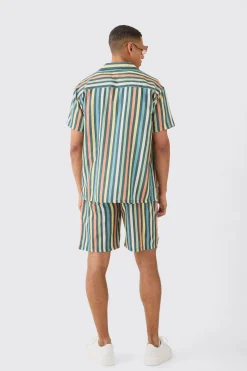 boohooMAN Short Sleeve Oversized Revere Stripe Set | UK| Sets & Co-Ords
